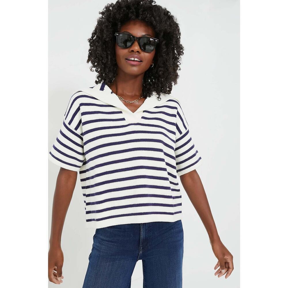 TUCKERNUCK Ivory and Navy Stripe Claire Sweater Size XL NWT